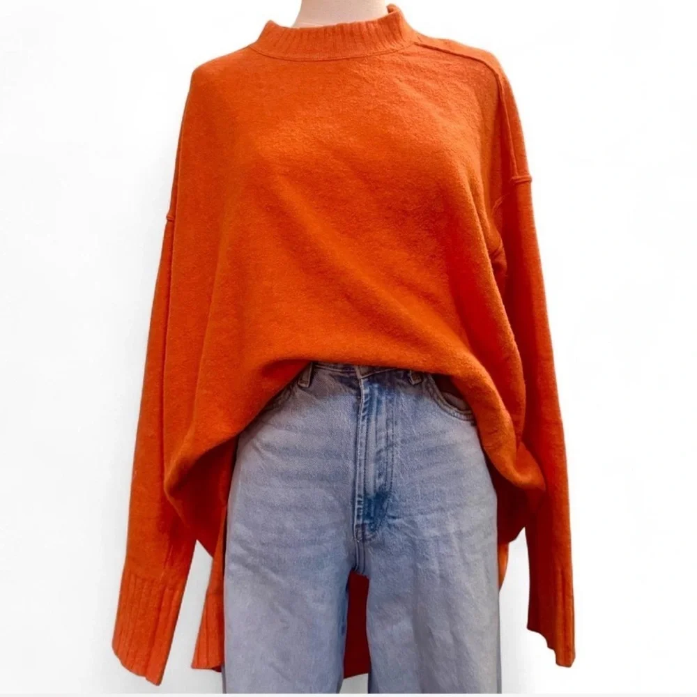 Free People Slouchy Knit Pullover Sz S Orange Boho Cozy - Picture 4 of 6